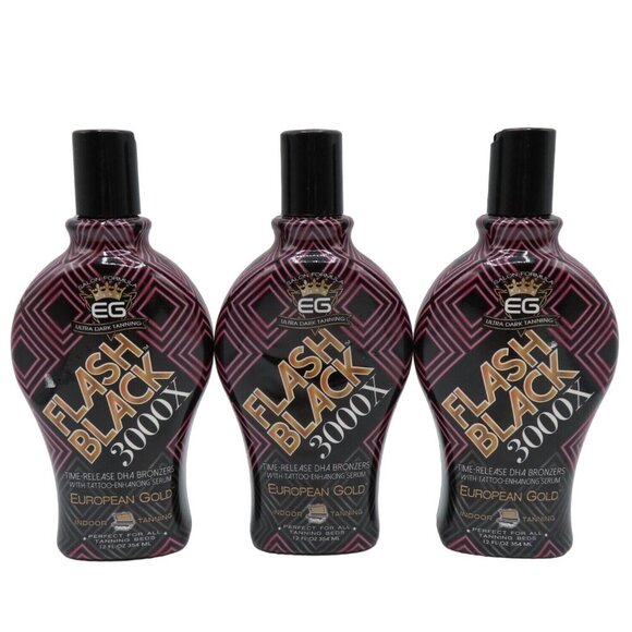 European Gold 3 Pack Flash Black 3000X Indoor Tanning Bed Lotion 12 Fl Oz NEW - Picture 1 of 10